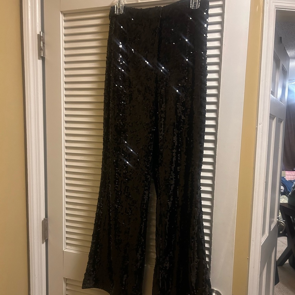 Black Sequin Wide Leg Pants H&M, size 4